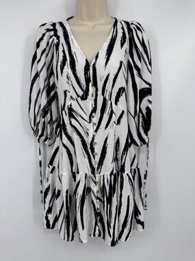 Iris Maxi White Black Pattern Long SLeeve Mini Dress Size 4 black white anima ze